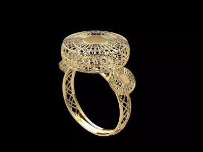 RING103 gold ring with diamonds and filigree 3D print model