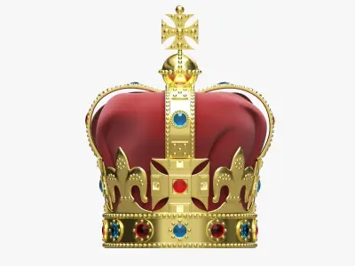 Royal crown with gems and velvet 01 3D model