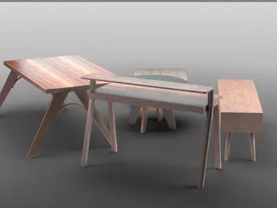 Wooden Tables low-poly Low-poly 3D model