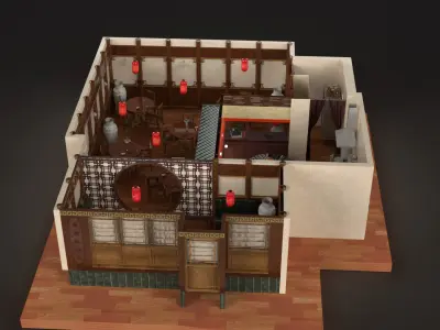 Chinese restaurant   Low-poly 3D model