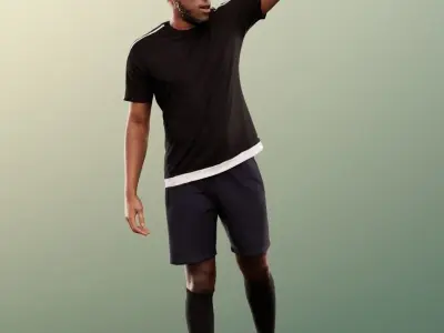 Theo 12837 - Sporty Black Man Waving Soccer Player Low-poly 3D model
