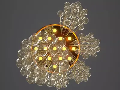Golden Crystal Cascade Chandelier Low-poly 3D model
