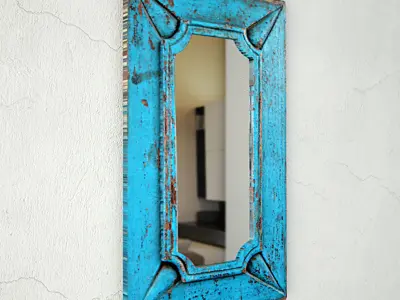 Vintage Blue Wood Mirror 3D model