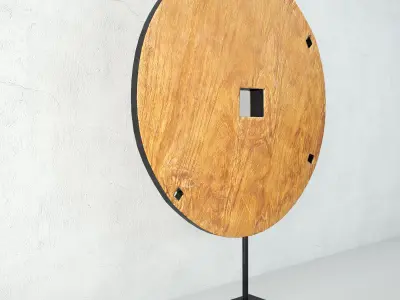 Wood Modern Sculpture with an Arcaic Wooden Wheel 3D model