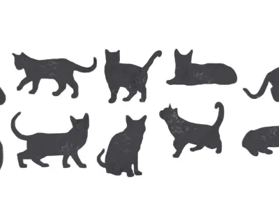 Cat Silhouettes Symbols 02 Low-poly 3D model