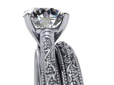 Vintage Classic 1 Carat Dia Solitaire Bridal wedding band set 3D print model