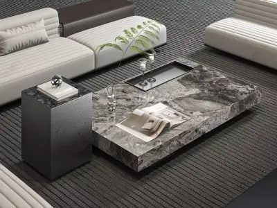 Luxury Modern Living Room with Marble Coffee Sofa Table 3D model