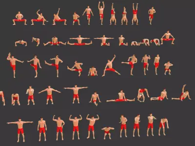 Low poly Realtime-ArchViz  -Beach Man -50 Beach Sport Poses Low-poly 3D model