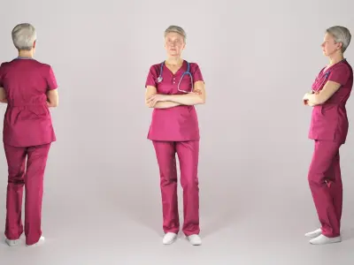 Adult surgical nurse in red uniform 144 Low-poly 3D model