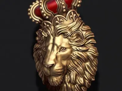 Lion pendant with crown and closed mouth v2 006 3D print model