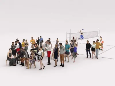 40x Crowds Scanned Sport Summer Cafe Casual Sitting People Low-poly 3D model