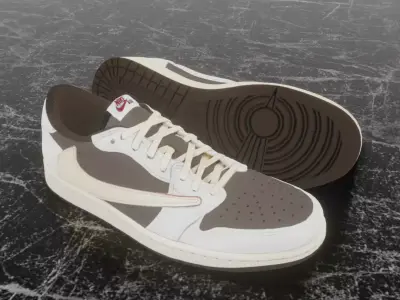 AIR JORDAN 1 LOW TRAVIS SCOTT MOCHA 3D SHOES Low-poly 3D model