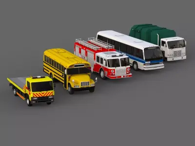 Vehicle Pack Utility Truck Bus Low-poly 3D model