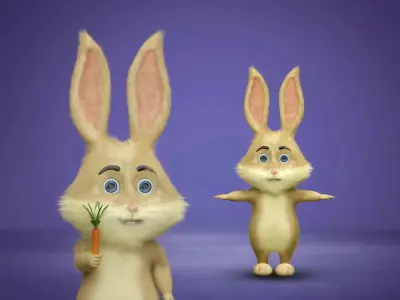 Cartoon rabbit rigged Low-poly 3D model