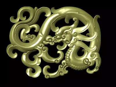 Central decor ornament for furniture 3D  curly grass dragon 3D print model