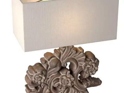 Rustic Distressed Nightstand Table Lamp Carved Wood Sculptural  3D model