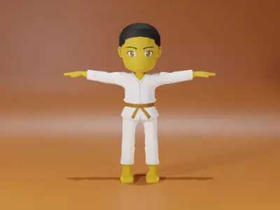 Low poly Karate Character sets ready for mobile game Low-poly 3D model