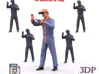 N3 Mechanic Crew working under a car or construction worker 3D print model