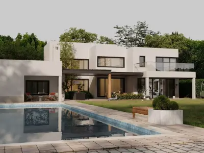 Modern Minimalist Luxury Villa with Swimming Pool  Low-poly 3D model