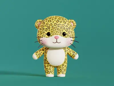 Leopard Cartoon Character Chibi Kawaii  Low-poly 3D model