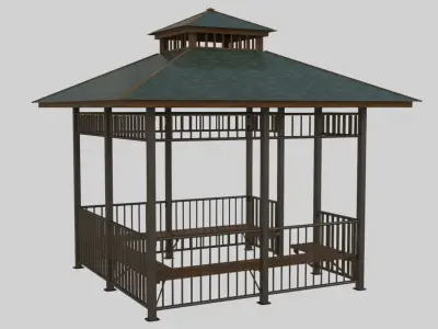 Iron Wood Garden Pergola - Gazebo 07 3D model