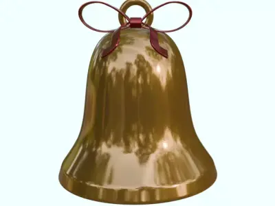 Christmas Bell 3D Model Golden Bell with Red Ribbon 3D model
