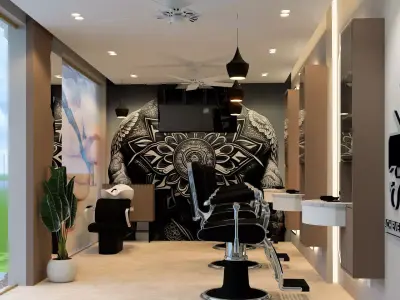 Modern Luxury Barber Shop Interior Design 3D Model Low-poly 3D model