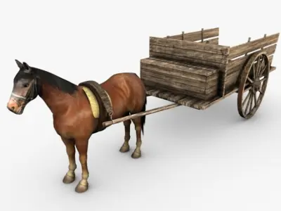 Wooden horse drawn cart 3D model