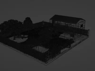 Simple house with a yard Low-poly 3D model