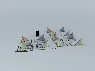 Cubic mosque with four pyramids in middle 3D model