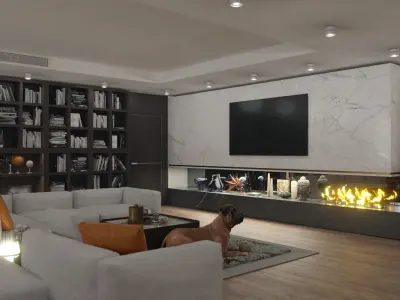 Living Room with Library 3D model