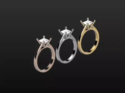 Solitaire engagement ring 1ct princess cut stone 3D print model