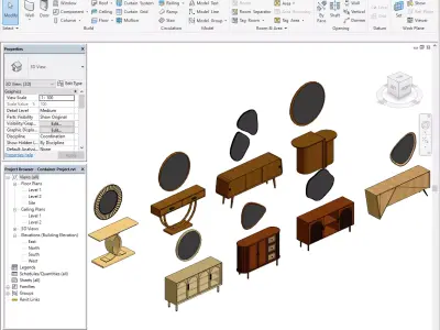 Parametric Mirror and Console Set for Revit 3D model