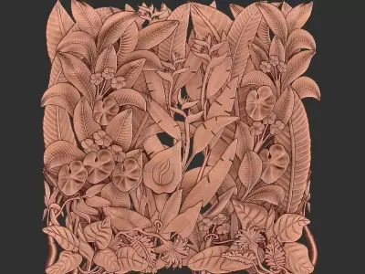 natural wall carved relief panel  plants 3D model