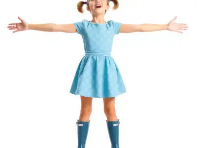 Child Character Model Pack in Blue Outfit and Boots Low-poly 3D model