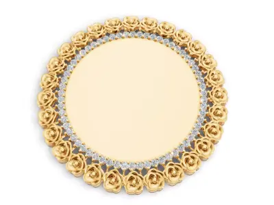 Rose Frame Pendant  Diamond Circle Floral Design Gold 3D print model
