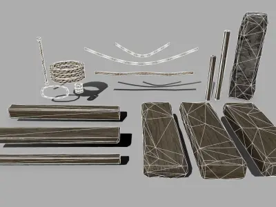 Wood Set piece of Low-poly 3D model