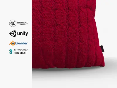 Knitted Red Cushion with Chain Pattern Low-poly 3D model