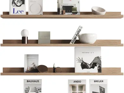 095 Decor on shelves 01 books and neutral 00 3D model