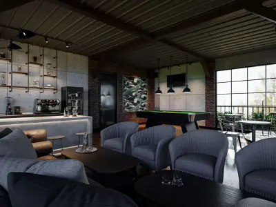 Industrial 3D Lounge CoffeeShop Blender - Fbx - Obj Low-poly 3D model