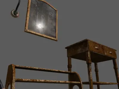 Hallway old furniture pack Free low-poly 3D model