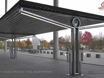  subway train station steel roof system Low-poly 3D model