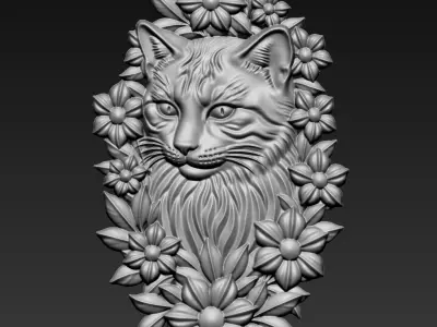 Cat Head and Flowers A84 3D print model
