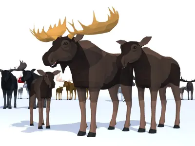 LowPoly Mooses pack Low-poly 3D model