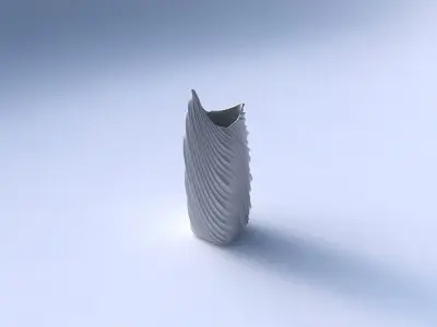 Vase double arc rectangle with wavy extruded lines 2 3D print model