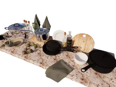3D Kitchen Tableware and Cookware Set Low-poly 3D model