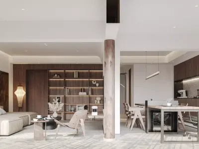 Modern living room dining room interior scenes 475 3D model