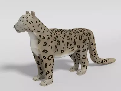 Low Poly Cartoon Snow Leopard Low-poly 3D model