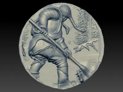 HUNTING 3D medallion with soldier Free 3D model
