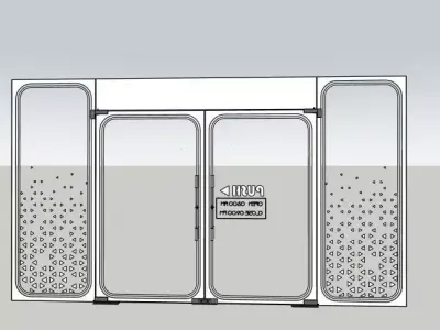 Glass Door with Push Sign and Time Display - 3D Model 3D model